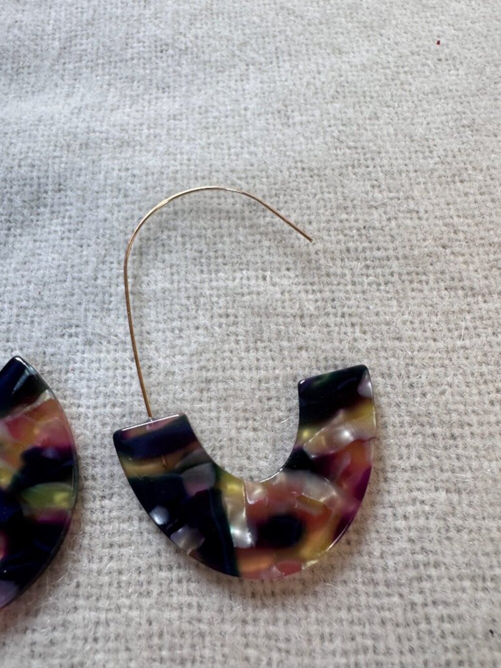 Tortoise Multicolor Acetate U-Drop Threader Earrings Gold-Tone Statement - Picture 3 of 4